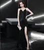 2021 Sıralı Uzun Kollu Gece Elbise Giyim Illusion Crystal Beading Yüksek yan bölünmüş zemin uzunluğu parti elbisesi balo elbiseleri açık sırt elbiseleri de soirée