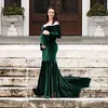 Velvet Off Shoulder Maternity Dresses For PhotoShoot Sexy Long Sleeve Pregnancy Dress Maxi Gown Pregnant Women Photography Props G220309