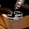 Nieuwe Collectie Openingen Verstelbare ring Luxe Sieraden 925 Sterling Zilveren Trouwringen Wit 5A Zirkonia Volledige CZ Diamant Belofte Bruidsringen voor Vrouwen Met Doos