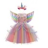 Baby Girls Unicorn Tutu Dress Pastell Rainbow Princess Girls Birthday Party Dresses Barn Barn Halloween Unicorn Utför kostym 1017 E3