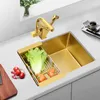 Under Window Small Size Gold Kitchen Sinks 304 Stainless Steel Single Bowel Basin Kitchen Sink Multifunctional Table Board 20 in