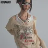 KOSAHIKI Punk Asymétrique Hors Épaule À Manches Longues T-shirt Femmes Harajuku Gothique Imprimer Patchwork T-shirts Y2k Esthétique Top 220321