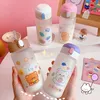 Creatief transparant glas water fles met stro cartoon frosted lekvrije reizen drinkware leuke kinderen student gift cups 220329