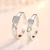 Classic Copper Silver Plated Resizeable Open Couple Ring Men Women Adjustable Crystal Wedding Rings Valentine's Day Gift Jewelry