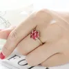 Wedding Rings Luxury Flower Design Rose Red Crystal Jewelry For Women Creative Gold Color Ring Anniversary Wholesale Wynn22