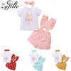 Zafille Baby Girl Clothes Set Pink Cute Rabbit For Borns White Top+Polka Pricks Overalls Toddler Spädbarnskläder 220507