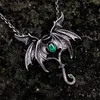 Pendant Necklaces Personality Fashion Gothic Inlaid Emerald Dark Angel Devil Wing Niche Hip Hop Men's Metal Necklace Party Gift JewelryP