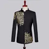 Costumes pour hommes noirs et blancs de style chinois, blazers brodés en or, tenue de scène hôte de bal, équipes de chanteurs masculins, chorale de mariage, Costume DS 220409