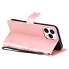 Plånboksfodral i PU-läderpräglat katt- och trädställ för iPhone 13 Pro Max 12 11 Mini SE XR XS X 8 Plus 7 6 kortplatser Hållare Telefonskydd med snörband