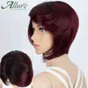 شعر مستعار الشعر Ombre Burgundy Short Bob Bob with Bangs Side Part Human for Black Women Cloted Brazilian Allure 220722