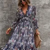 Sexy V-ausschnitt Blumenkleid Damen Schmetterlingsärmel Hohe Taille Lässige Print Kleider Für Frauen Sommer Chiffon-Kleid 220406