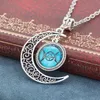 Chain Silver Triple Moon Goddess Pendant Black Wiccan Jewely Moon Goddess Necklace Glass Dome Pentagram Choker Halsband Women303s