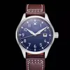 Automatisk mekanisk herrklocka 40mm Blue Dial Brown Leather Strap Sports Mens Watches