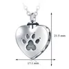 Engraved Heart Pets Paw Urn Necklace Heart Charms Memorial Ashes Urn Necklace Jewelry Makings Keepsake Pendant Y220523