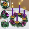 Decorative Flowers & Wreaths Purple Ribbon Christmas Wreath Advent Garland Season Ornaments Candlestick OrnamentsDecorative