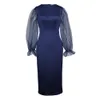 Abito lungo da donna elegante da festa Blu navy trasparente con maniche in organza Moda africana Plus Size Abiti aderenti aderenti Primavera Estate F1466038