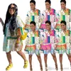 3XL Femmes Chemise Robes Designer Plus La Taille Vêtements Demi Manches Bouton Up Lâche Jupe Chaîne Imprimer Coloré Robe Plissée