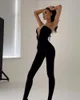 Pantalon deux pièces pour femmes Sexy Strass Gaze Creux Bodycon Jumpersuit Femmes Deep V Skinny Split One Outfit Barboteuses Décontractées Body Solide