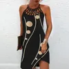 Sexig Mini Dres Fashion Printed Halter Hollow Out Sleeeveless Dresses Elegant Boho Dress Female Beach Party Dress Vestidos 220530