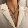 Collier ras du cou papillon pour femmes, chaîne à maillons cubains, pendentif glacé, bijoux Hip Hop, accessoires pour filles