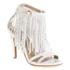 Sexy Tassel Shoes Fashion Sandals High Cheels Summer for Women Plus 43 Party Female Blue White Black 216