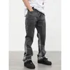 Vintage patchwork flare jeans homens urbanos streetwear perna larga perna jeans calça hip hop black colorblock magro apto para 220328