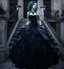 Victoria Gotik Siyah Gelinlik Straplez Punk Style Uzun Vintage Country Gowns Özel Katmanlı Artı Boyut Korse Gelin Elbiseler 2022