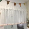 Perde Drapes Beyaz Dantel Kısa Perdeler Kabine Mutfak Valance Tier Çift Katman Pom-Pom Cafe El Farmhouse Kapısı Yarım Pencere Drape