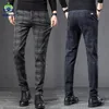 Spring Autumn England Plaid Work Stretch Pants Men Affärsmode Slim Fit Gray Blue Casual Pant Mane Brand Trousers 38 220713