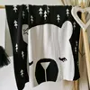 Decken Pucken 90 x 110 cm große 2 Schichten schwarz-weißer Bär gestrickte Babydecke schönes Muster häkeln Born Swaddle Säuglingsbett QuiltBl