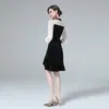 Vintage Standı Yaka Kadife Mermaid Elbise Kadın Tasarımcı Hepburn Stil Sevimli Ince Parti Kokteyl Elbiseler 2022 Zarif Kadınlar Uzun Kollu Seksi Siyah Bölünmüş Mini Frock