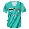 Man Zwart Wit Stiksels 3D Gedrukt Kaars En Zeshoekige Ster Chanoeka Heren Kleding Chinese Stijl V-hals T-shirt 220623