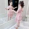 2022 Summer Girls Ball Gown Dress Tight Midje Children's Clothing Short Sleeve Kids 2-12 år gammal Cake Cupcake Chiffon Dress G220506