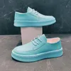 Sapatos de lazer masculinos da moda Blue Branco e elegante mocos de cores sólidas tênis casuais calçados