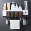 Bathroom Storage Toothbrush Holder Washing Set Wall Hanging Cup Convenient Save Space Home Mount Rack Tools Y200407