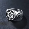Dobrej jakości pierścień ze stali nierdzewnej Srebrny czarny Mason Masonic Żydowski Jewel Jewish Hexagram Gwiazda David Religia Retro Pierścienie Punk