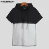 Incerun Fashion T -Shirt -Kapuze -Mesh Patchwork auf Blick durch Pullover Kurzarm Streetwear Sexy Casual Men Clothing 7 220610
