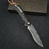 Damascuss Flipper Folding Knife VG10 Damascus Steel Drop Point Blade Ebony Handle Ball Bearing EDC Pocket Knives