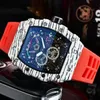 Titta på Automatic Quartz Movement Brand Watches Rubber Strap Business Sports Transparenta Watchs Importerade Crystal Mirror Battery Rubber GMT