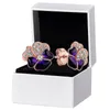 Purple Pansy Flower Stud Earrings Original box for Pandora Womens Rose gold party Earring set