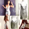 Women Party Dress Sexy Club Kendall Jenner Vestidos Diamond Halter Silver Elegant Deep V Backles 220506