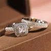 Cluster Ringe Luxus Silber Platte Hochzeit Verlobung Cocktail Zirkon Doppelschicht Fingerring für Frauen 925 SetCluster Wynn22