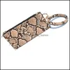 Nyckelringar smycken pu läder ring armband plånbok armband med armband nyckelring leopard zip långa handväska armband för kvinnor q26fz drop dhdfj