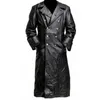 Trench in pelle vintage medievale da uomo nuovo stile Trench coat in pura pelle lunga da uomo Abbigliamento maschile Streetwear Giacca a vento