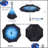 Umbrellas Household Sundries Home Garden Uv Protection Umbrella C-Hook Hands Folding Double Layer Inverted Chuva Self Stand Inside Out Rai