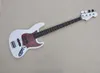4 Strings White Electric Bass Guitar with Rosewood Fingerboard Dot Inlay