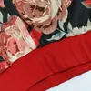 2 adet pantolon için kadın kıyafetler için sonbahar sonbahar kırmızı çiçek baskılı bluz uzun pantolon moda zarif kumaş pantolon seti 220511