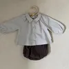 Kleidung Sets Sommer Koreanische Nette Baby Jungen Mädchen Kleidung Puppe Revers Hemd Langarm Laterne Shorts Anzug kinder Anzug