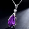 Medaillons 4 S Lila Kristall Amethyst Edelsteine Diamanten Klassische Tropfen Anhänger Halsketten Für Frauen Weißgold Silber Farbe Schmuck