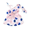 Summer Baby Girl senza maniche Dot Pattern Print Dress Vest Top Pantaloncini tinta unita + Fascia per capelli Set Abbigliamento per bambini G220506